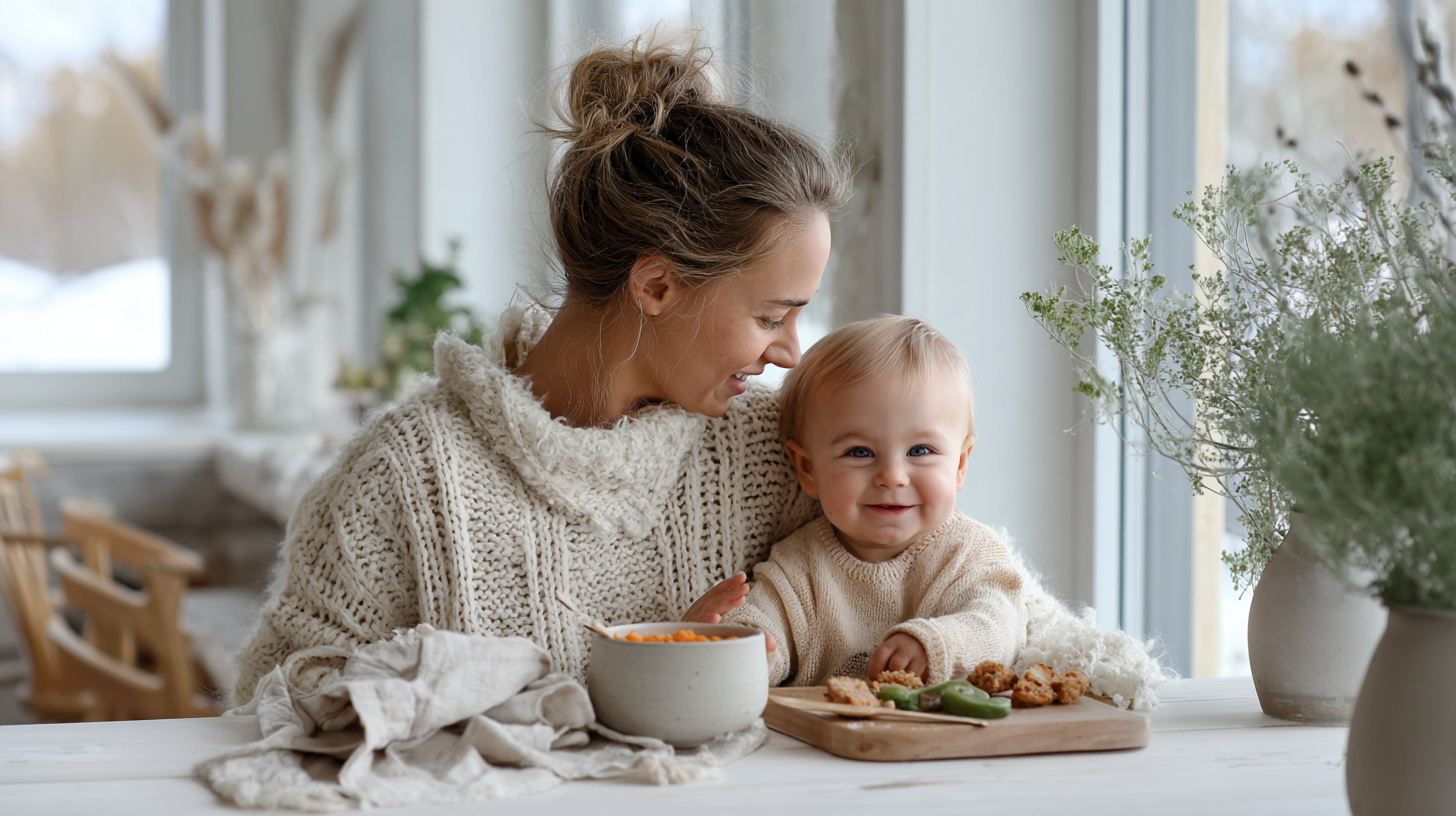 Parent and baby enjoying relaxed mealtime with combination feeding approach