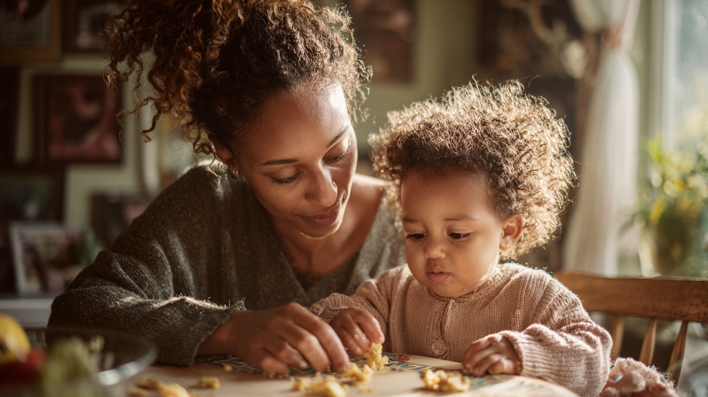 Parent and child sharing a peaceful mealtime together, representing the journey of feeding development