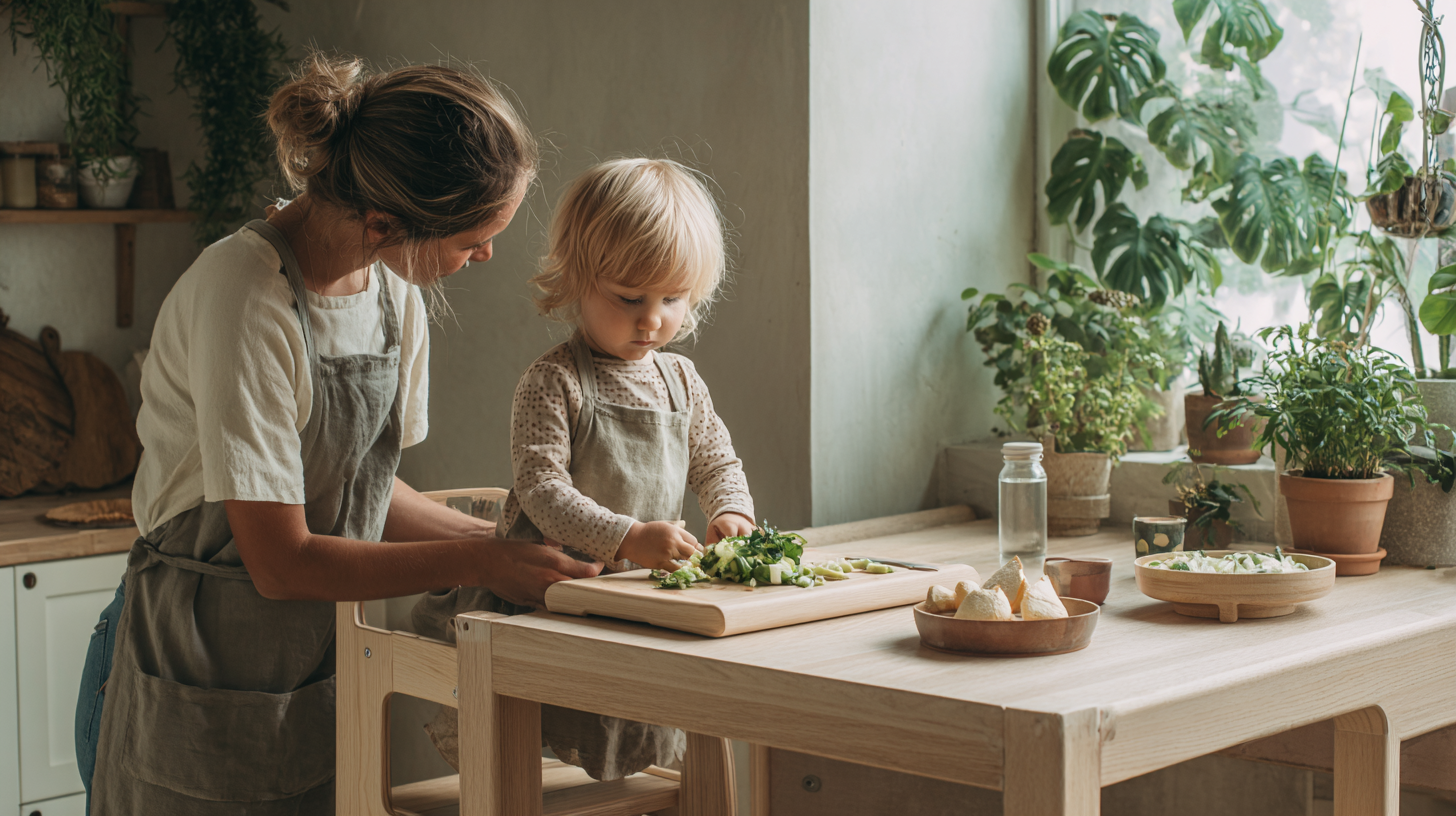 A happy child exploring different foods, showing independence and curiosity in feeding journey