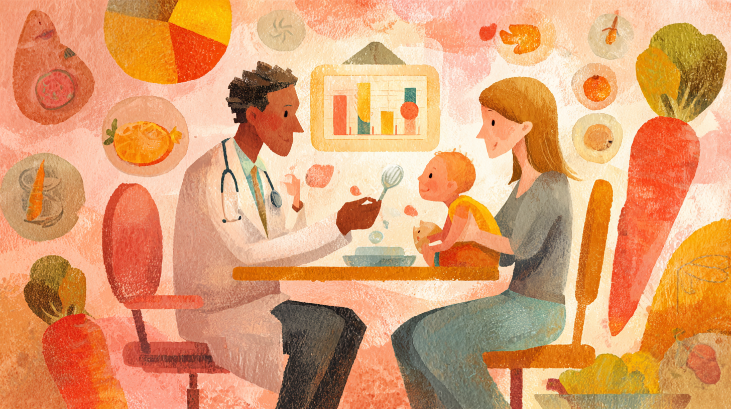 Healthcare professional or educator demonstrating positive mealtime interactions with children focused on autonomy