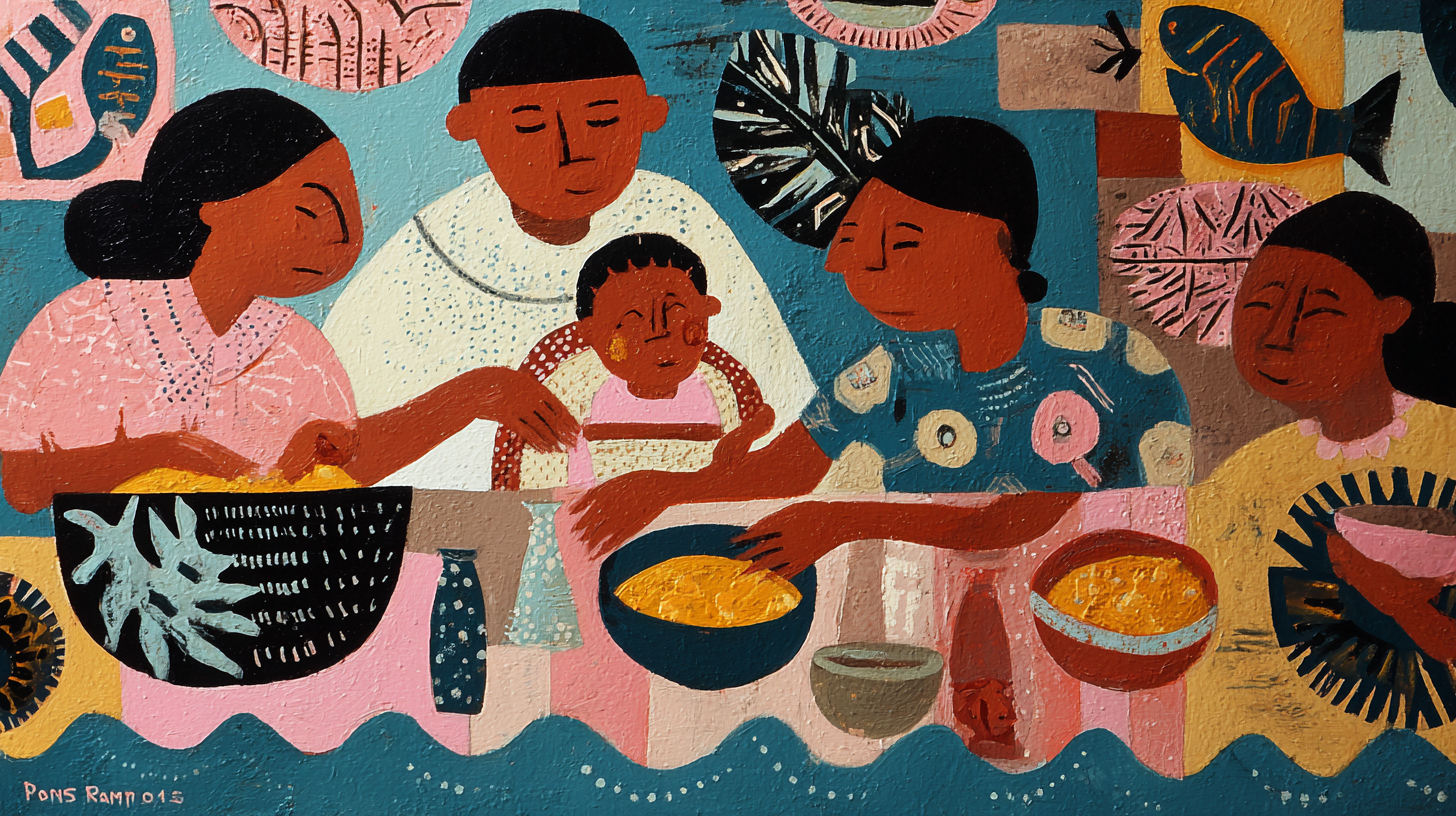 Caribbean baby and family exploring healthy foods with joy and cultural connection