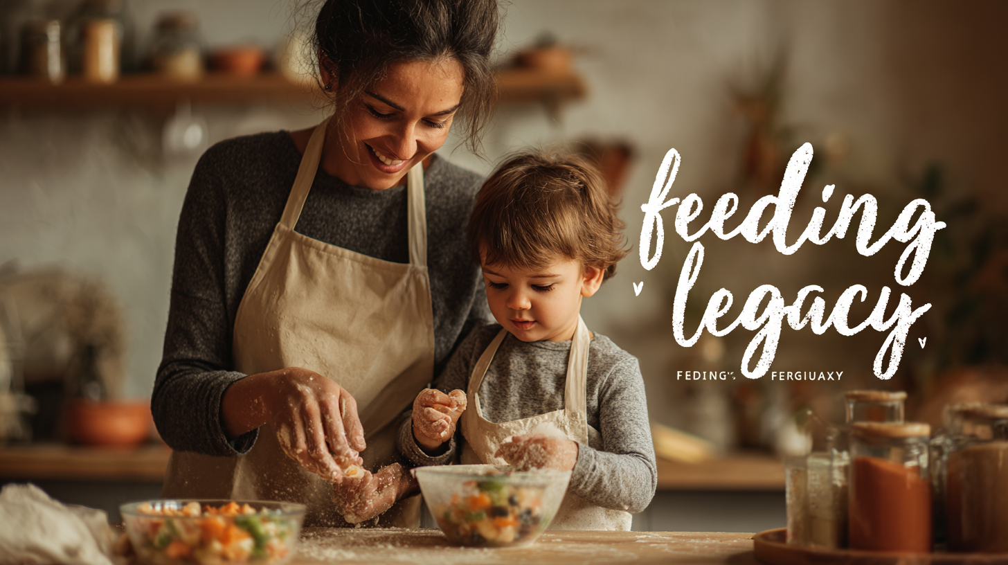 Parent and child cooking together in kitchen creating positive food memories and healthy feeding legacy