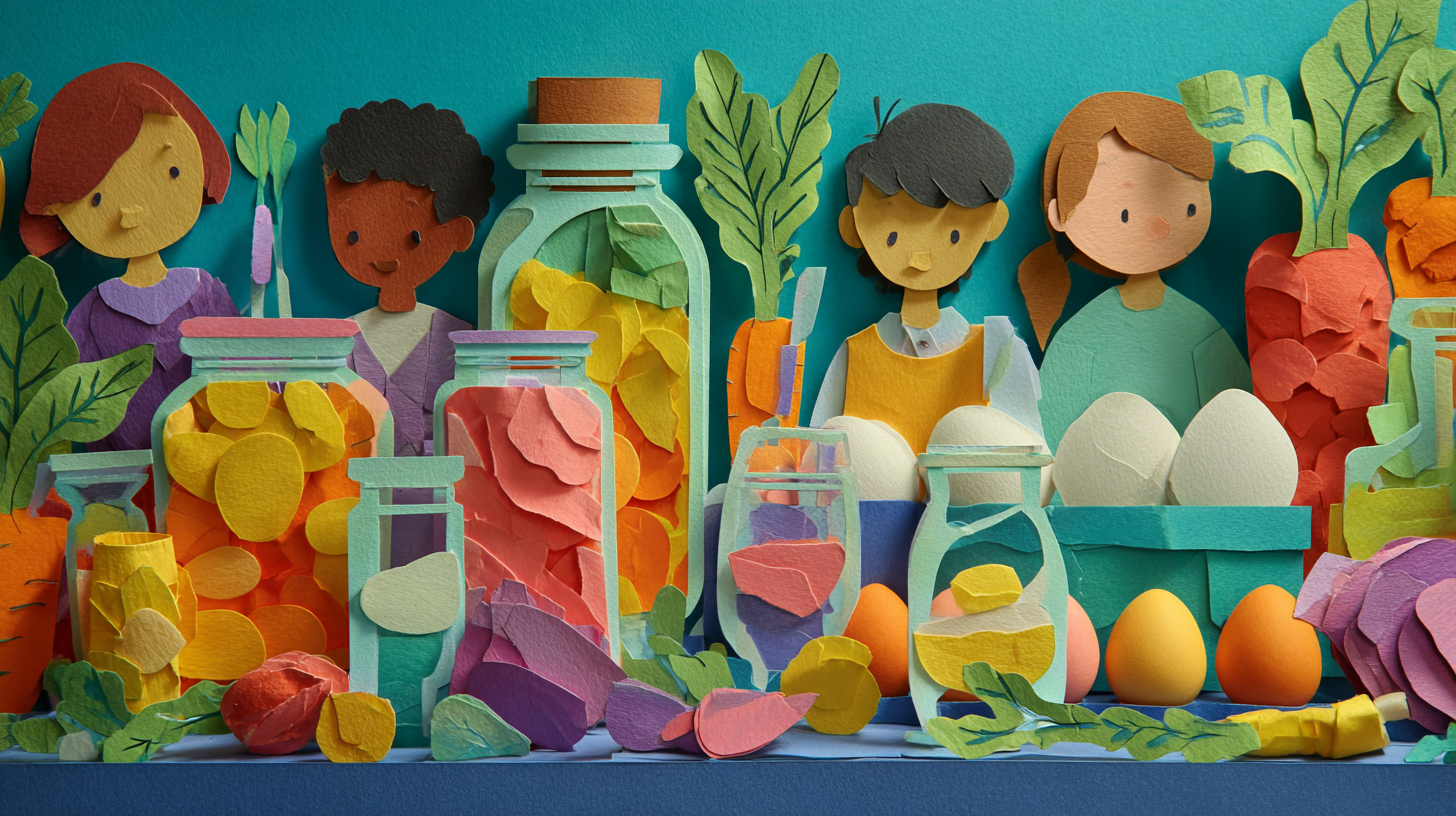 Children observing colorful food science experiments with eggs, milk, and natural ingredients on a kitchen counter