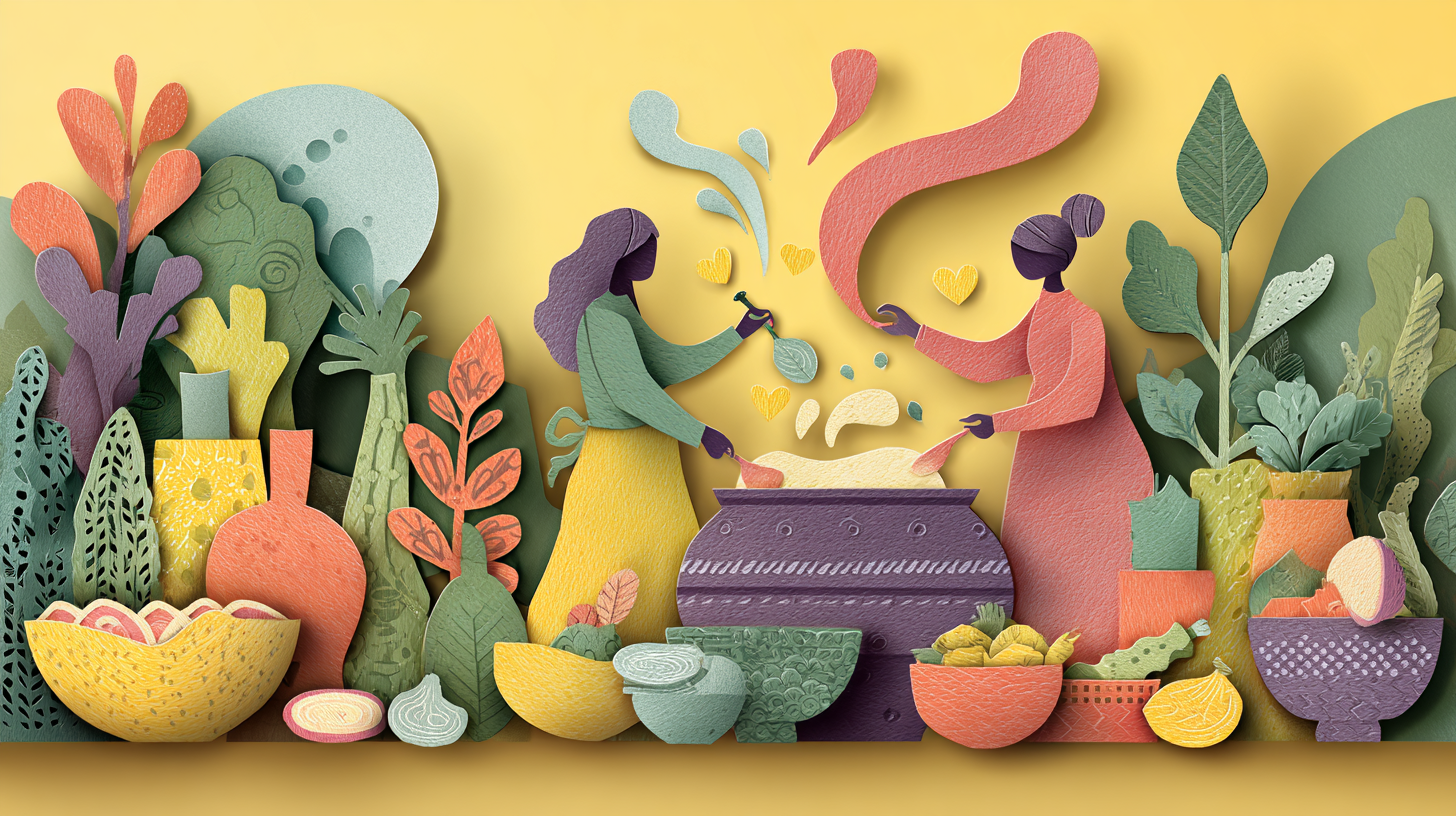 Family cooking together with fresh ingredients, connecting children to their food's origins