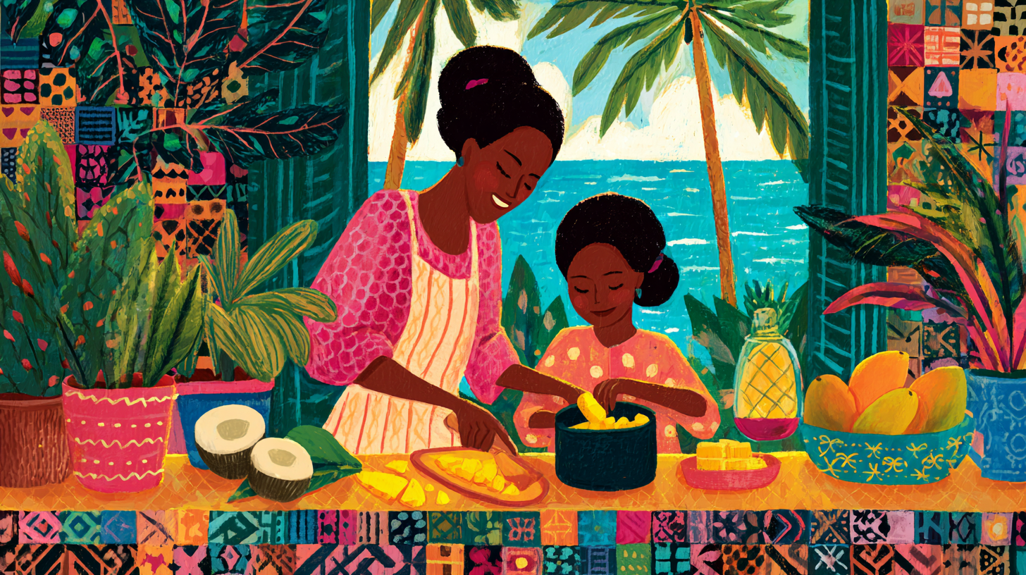 Parent and child cooking together in a relaxed, joyful kitchen environment, focusing on process over outcome in feeding