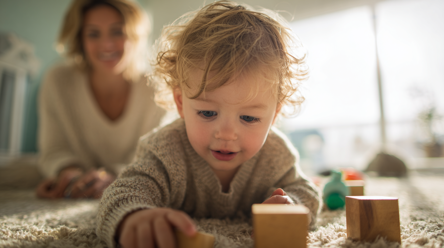 Parent peacefully observing child explore and play independently, representing trust in natural development