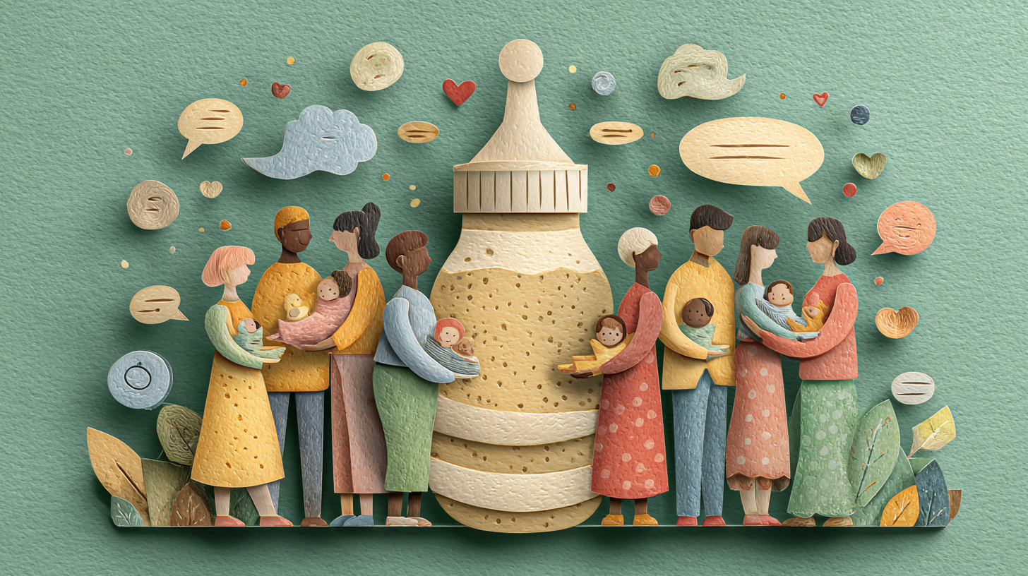 Diverse parents supporting each other through feeding challenges