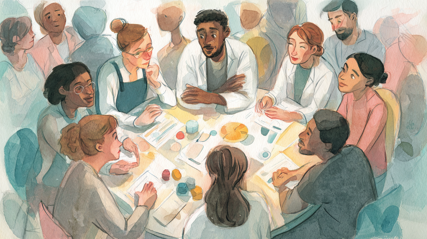 Multidisciplinary feeding therapy team meeting with parents to discuss child's progress