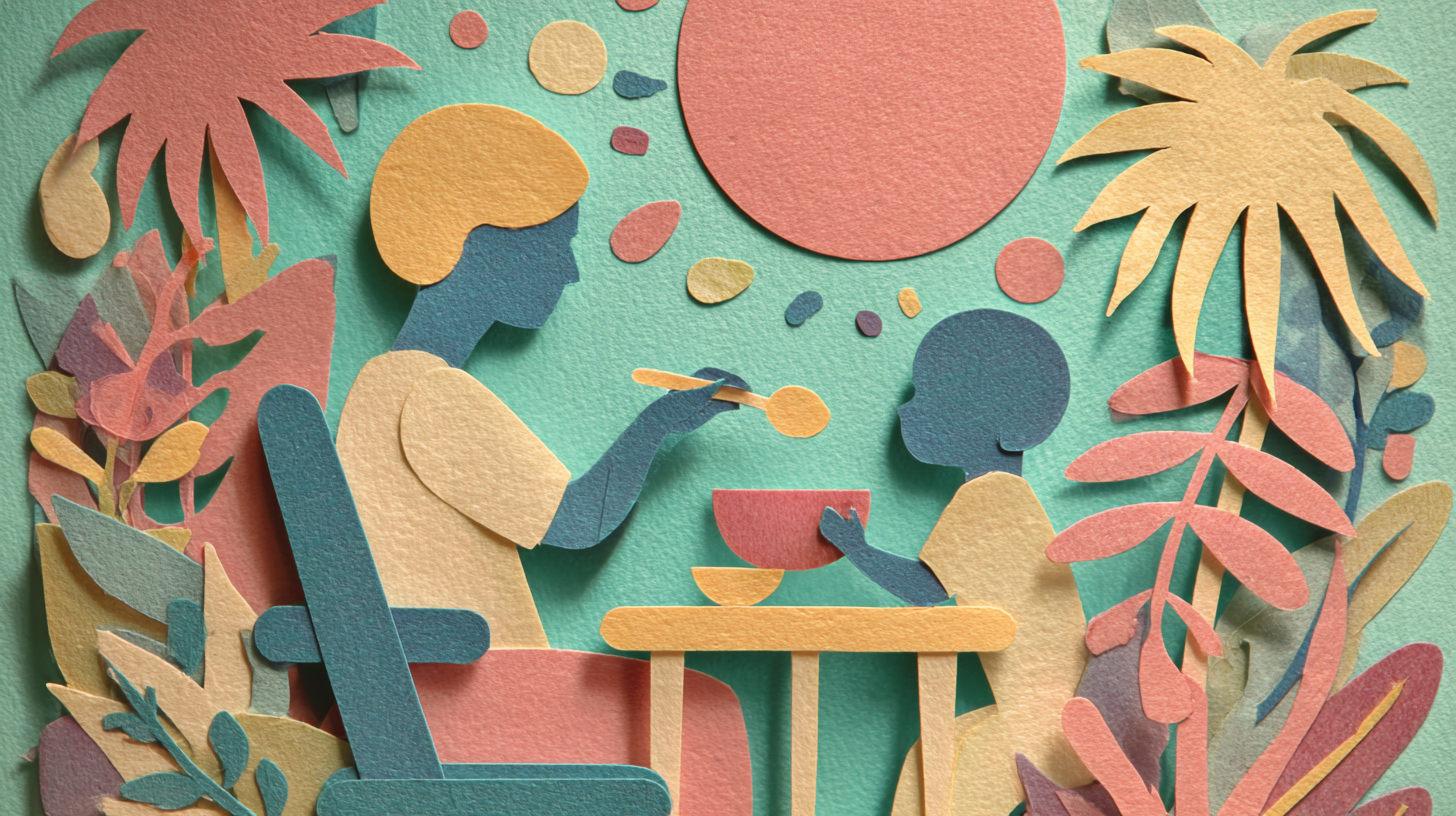 Parent taking a mindful moment during mealtime with baby