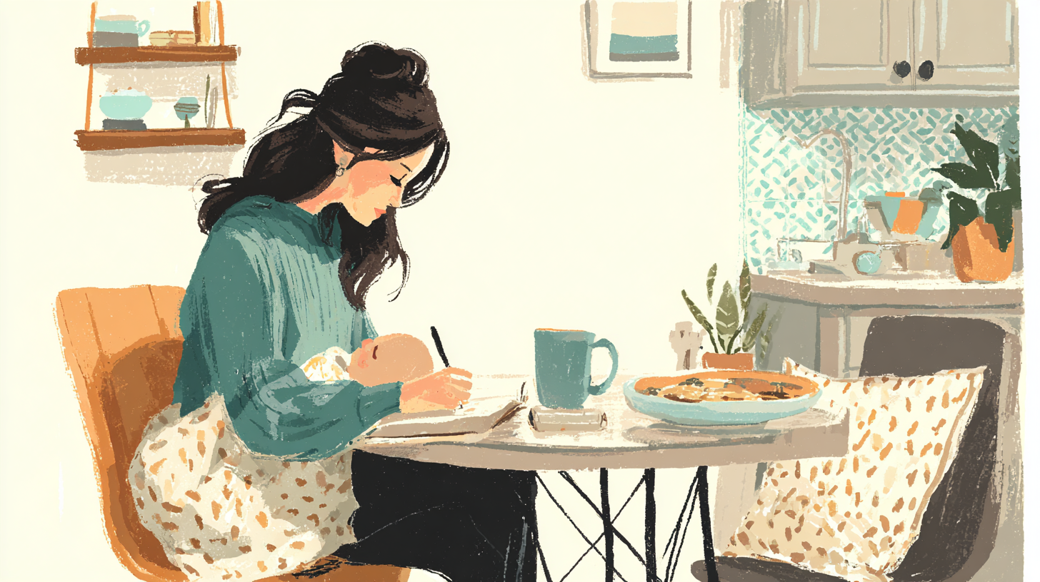 Parent practicing self-care while maintaining feeding responsibilities