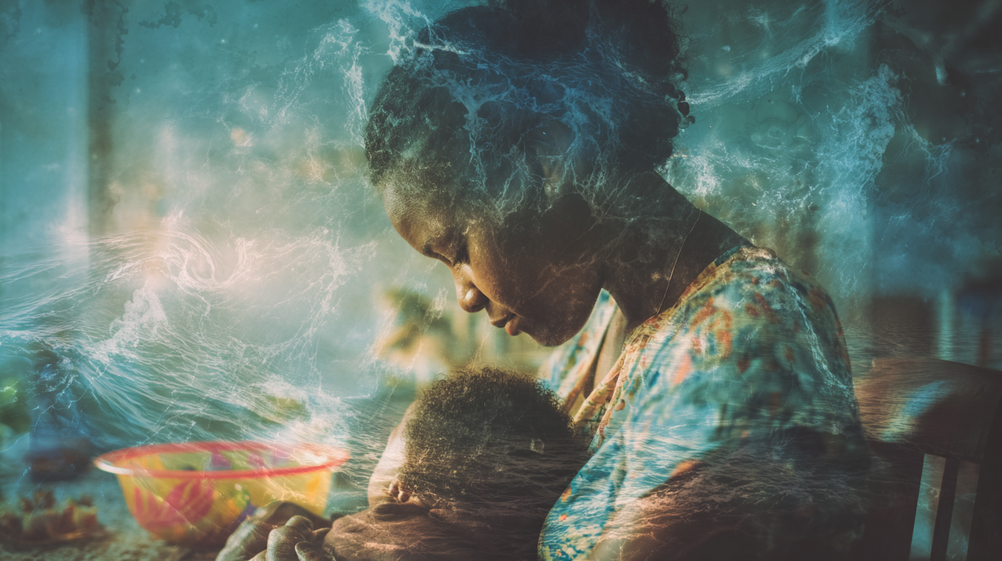 Parent and baby enjoying a colorful Caribbean-inspired meal together