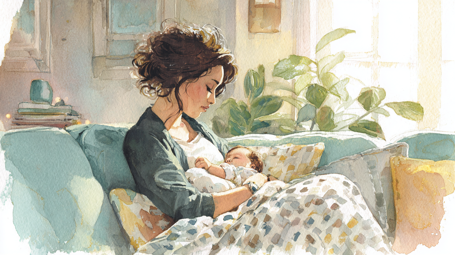 Parent feeding baby and sharing a calm bonding moment at the table.
