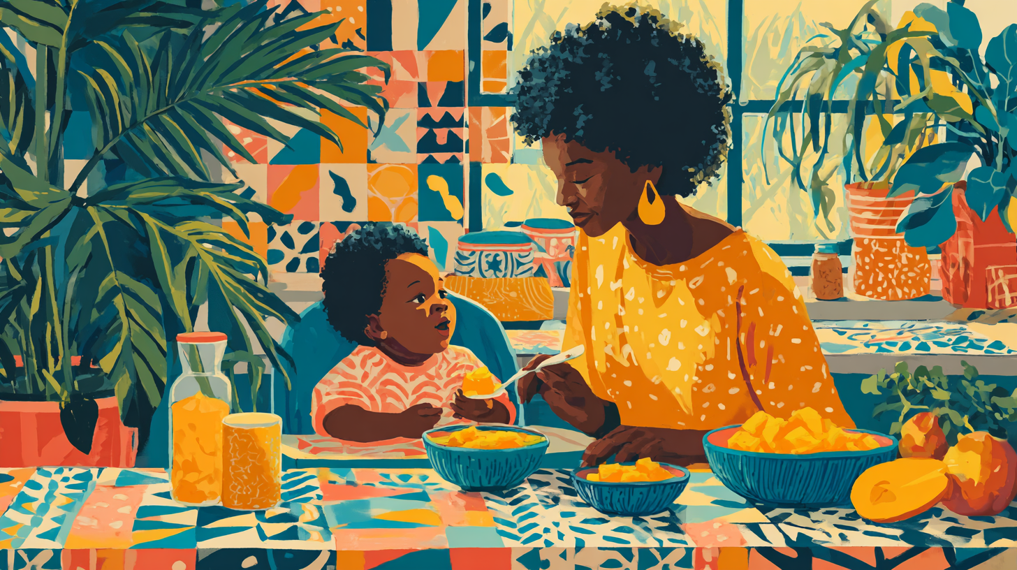 Caribbean parent feeding baby traditional inspired homemade baby food