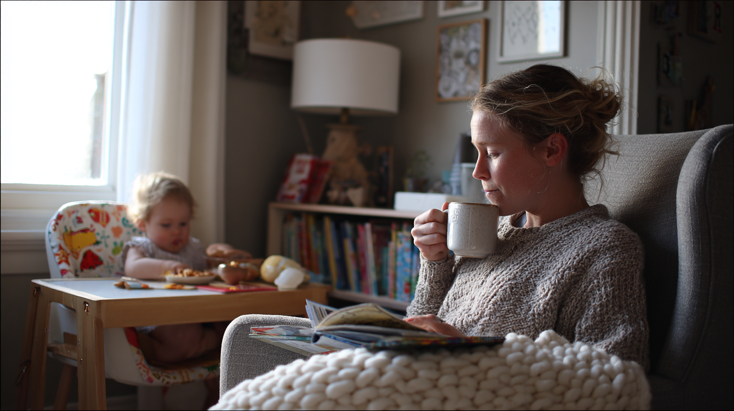 Parent reflecting on feeding journey with comfort and gratitude