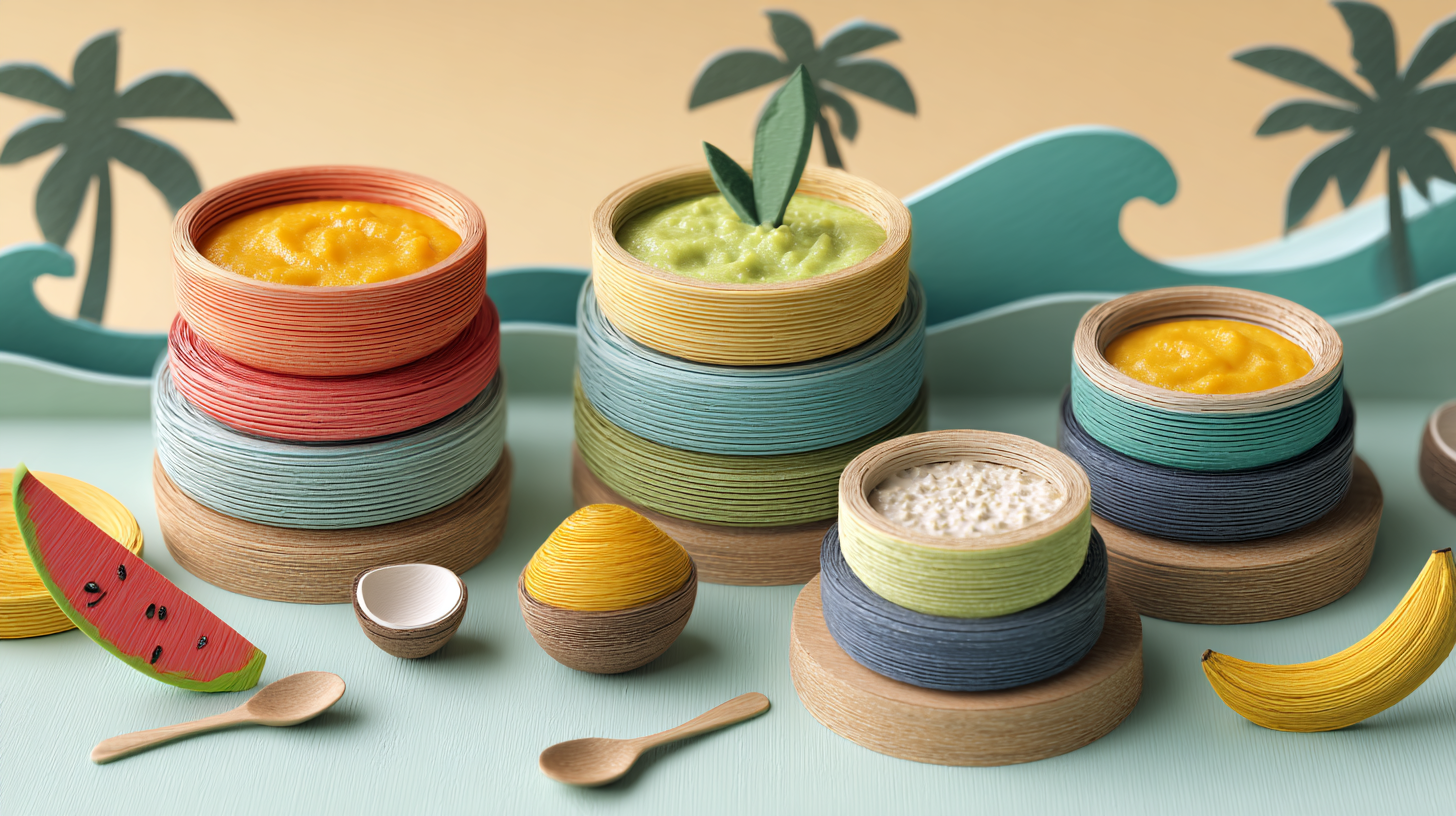 Colorful Caribbean baby food bowls showing a new feeding legacy