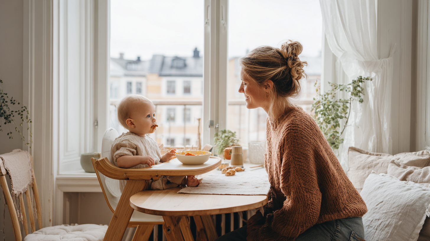 Parent and baby sharing a relaxed mealtime moment at home