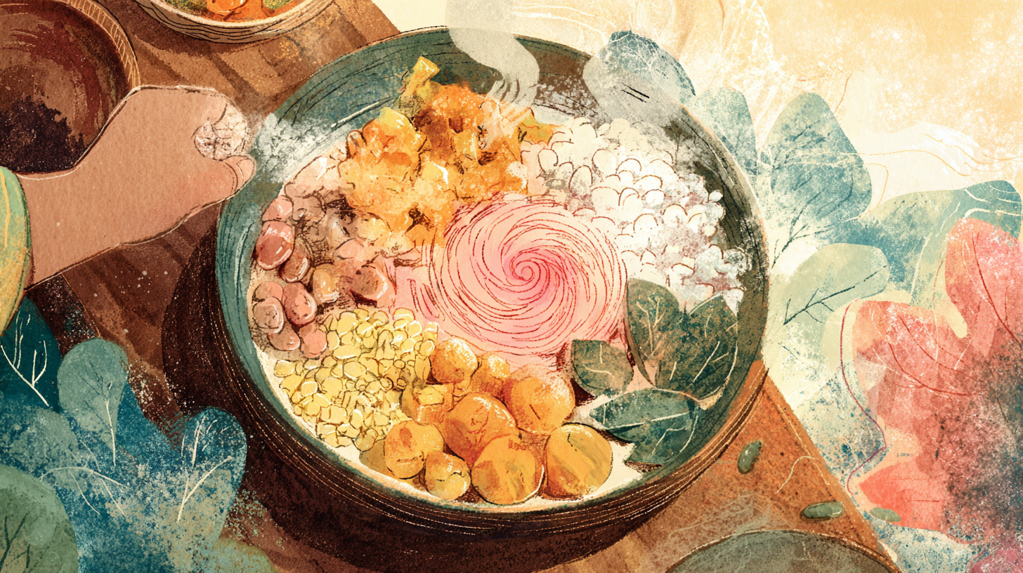 Caribbean-inspired baby food bowl with colorful ingredients