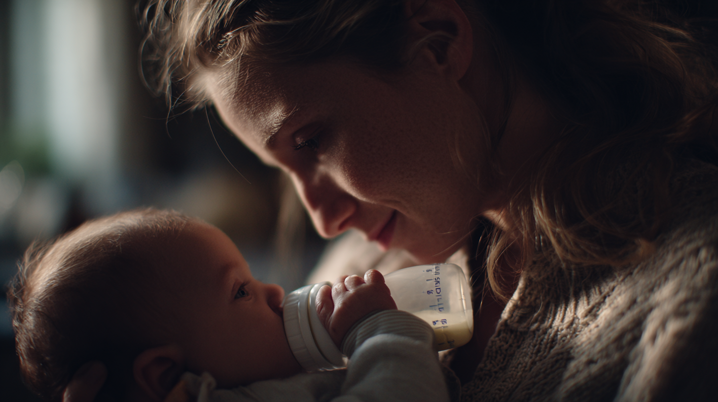 Parent connecting with baby through feeding moments, showing emotional bonding during mealtime