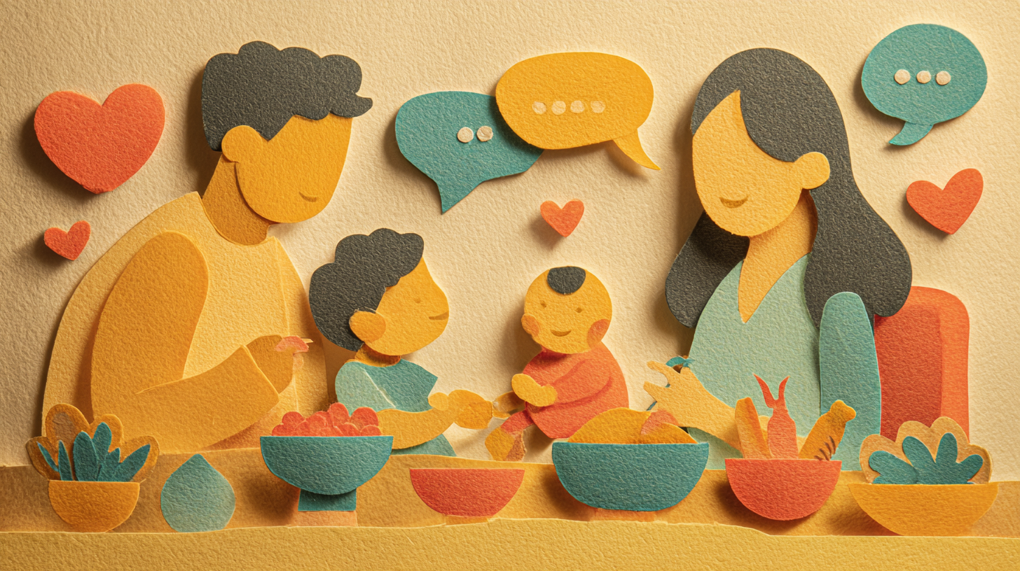 Healthy family mealtime showing balance between food and emotional connection