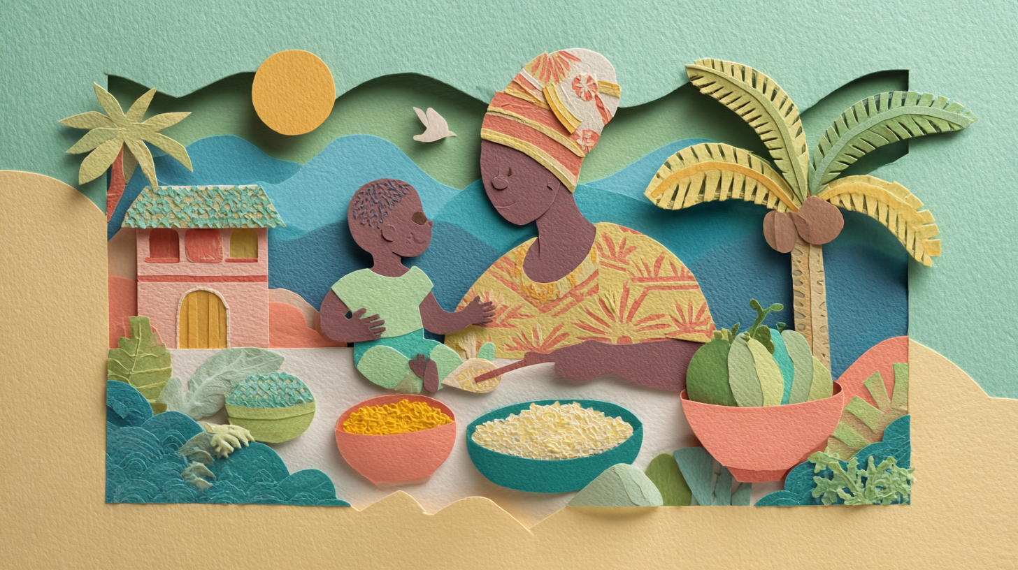 Caribbean inspired baby food and parent enjoying cultural feeding traditions