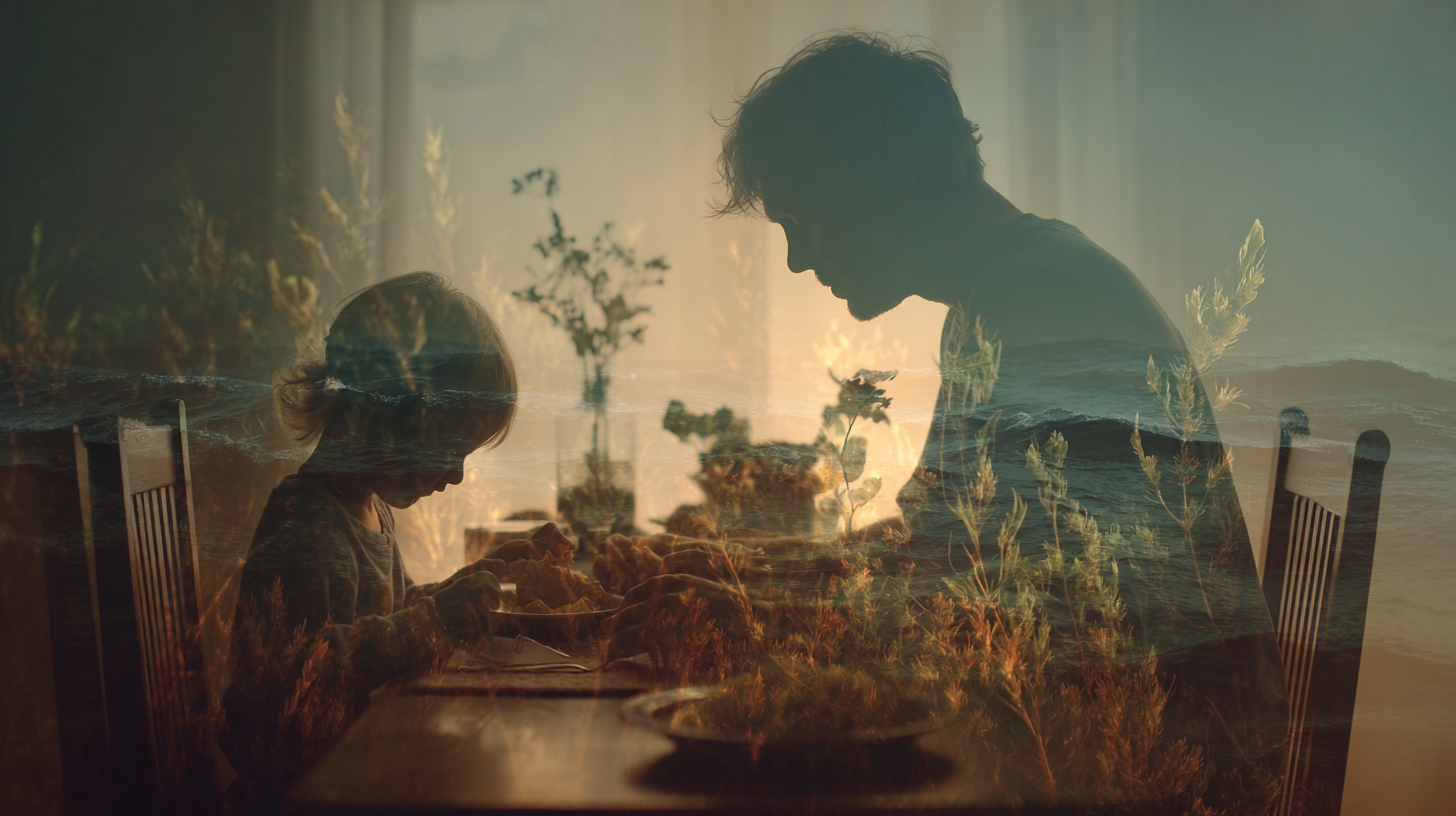 Family sharing a relaxed meal together at home