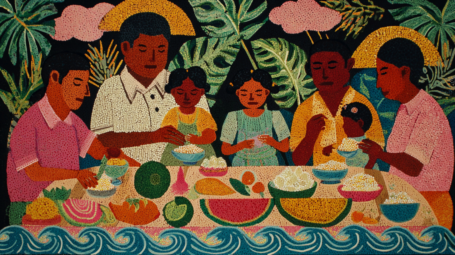 Happy family sharing Caribbean-inspired baby-friendly meal together