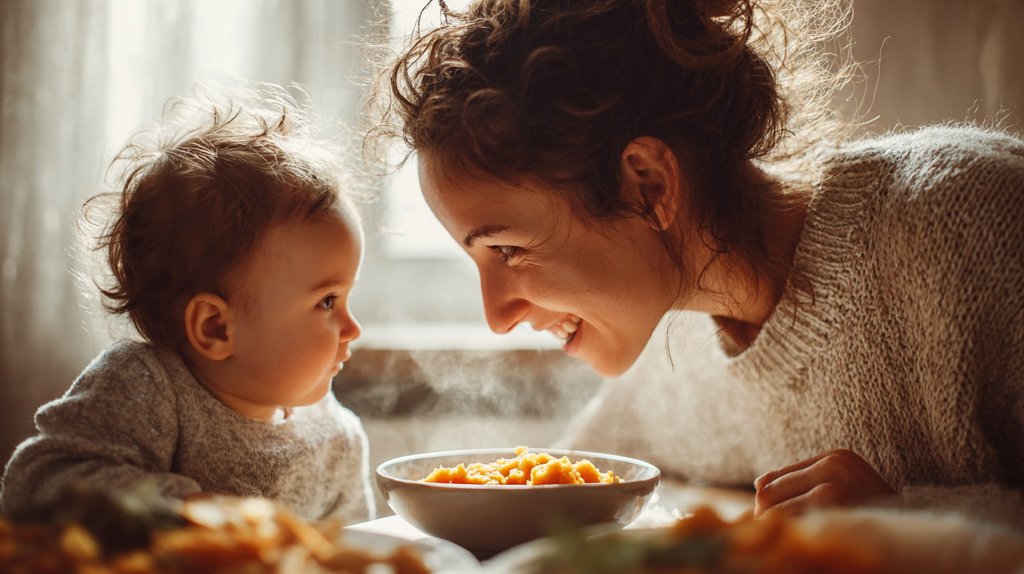 Parent and child sharing a warm meal together at the table