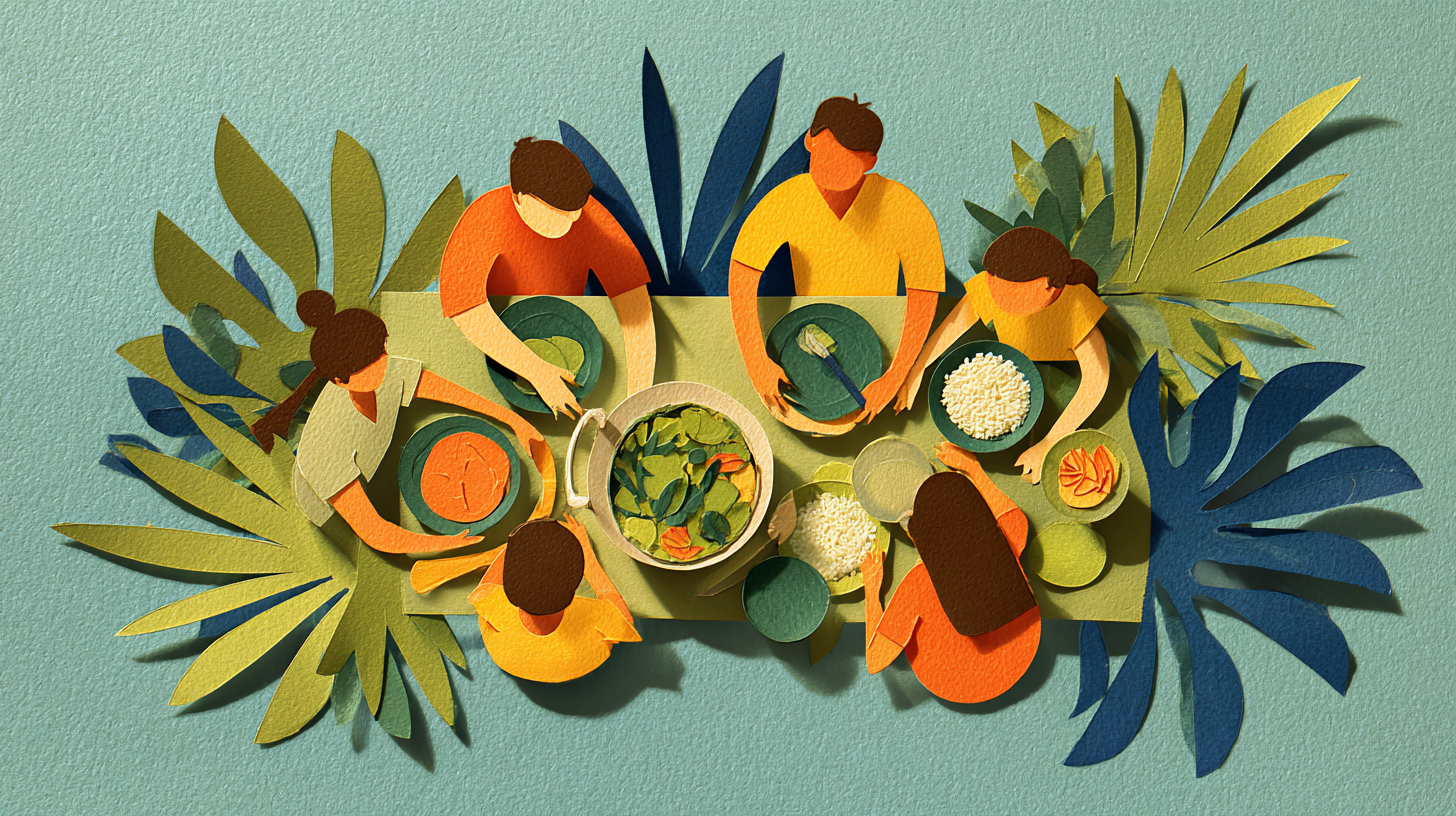 Family sharing Caribbean-inspired baby-friendly meal together