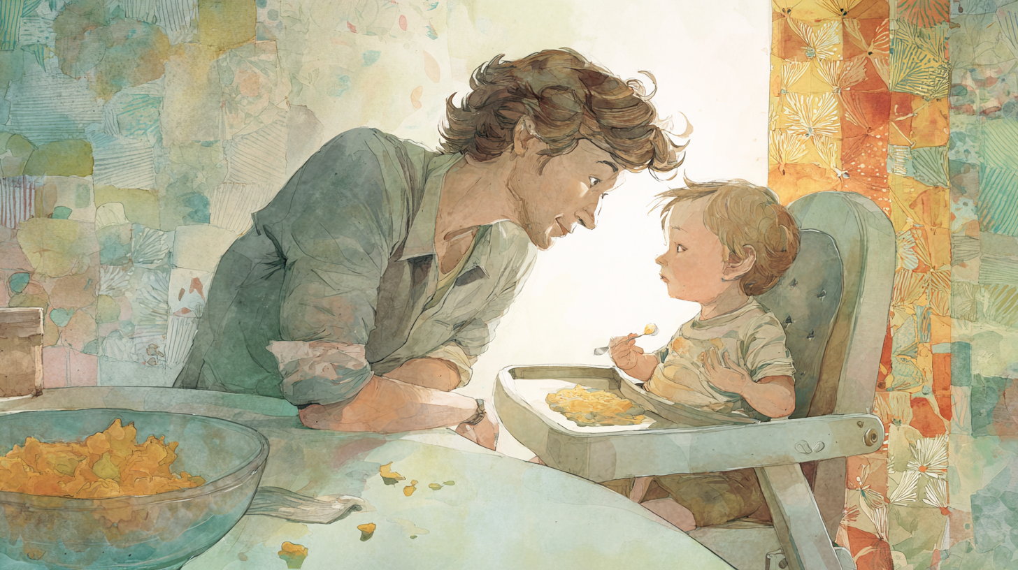 Parent showing compassion during mealtime with child
