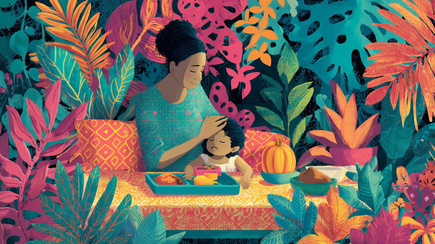 Parent practicing self-compassion during challenging mealtime