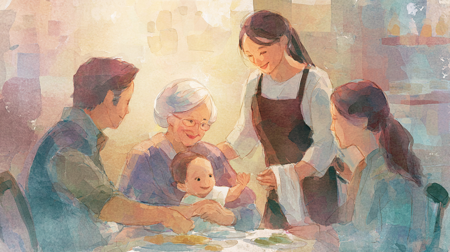 Family enjoying meal together at baby-friendly restaurant with staff showing welcoming attitude