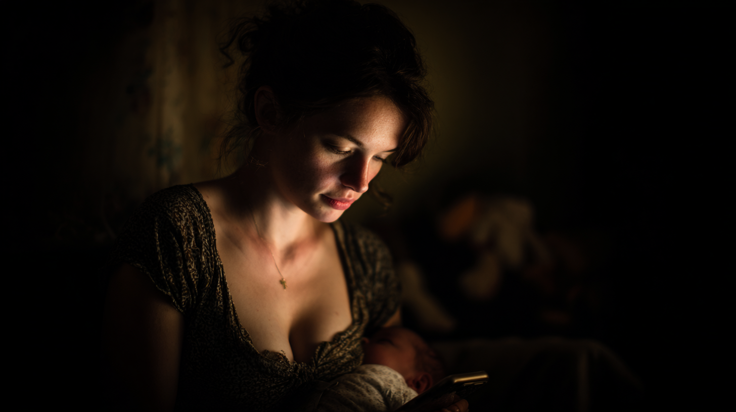 Mother looking worried while breastfeeding, representing milk supply anxiety epidemic