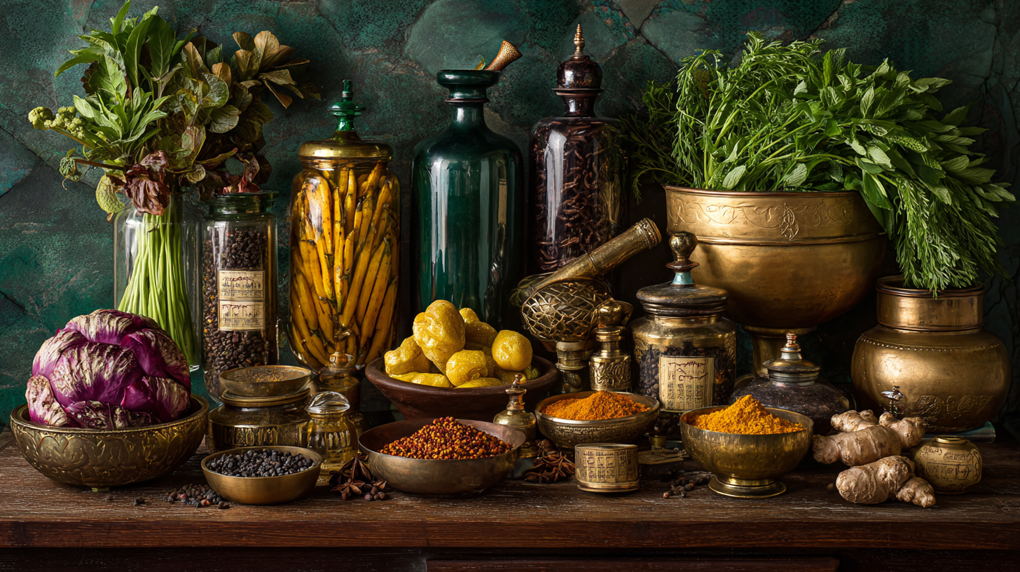Diverse cultural ingredients and traditional cooking utensils arranged on kitchen counter representing immigrant food heritage