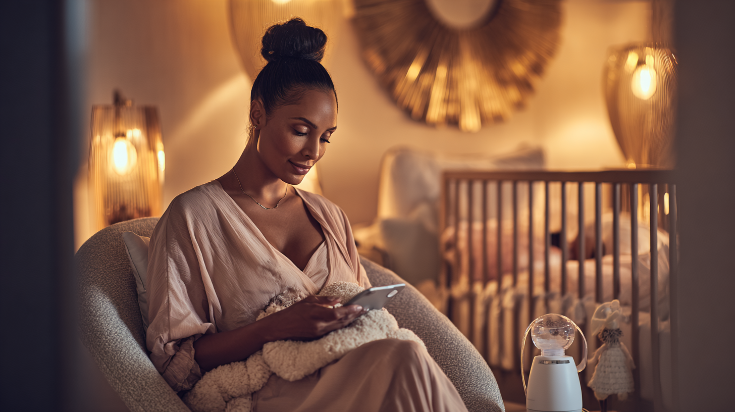 Mother using breast pump while baby sleeps peacefully to maintain milk supply during night weaning