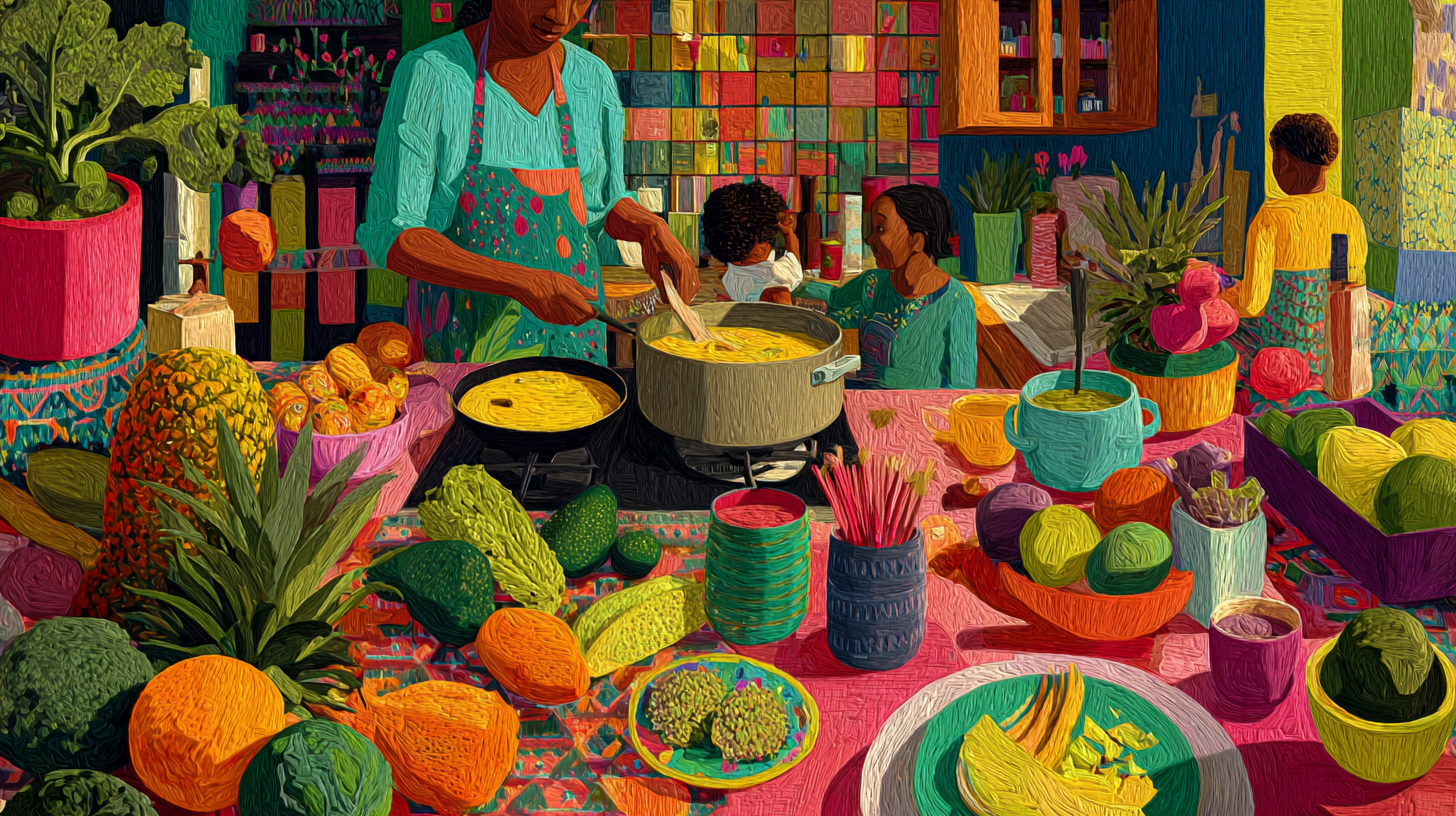 Single parent preparing meal while juggling childcare responsibilities in kitchen showing time pressure