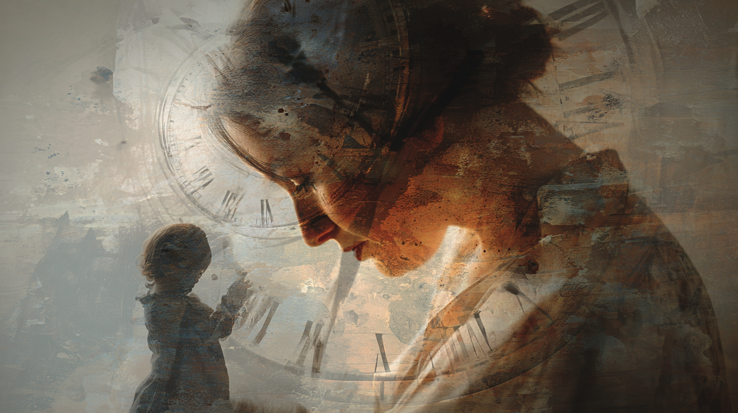 Overwhelmed single parent looking at clock while child waits for meal depicting time scarcity stress