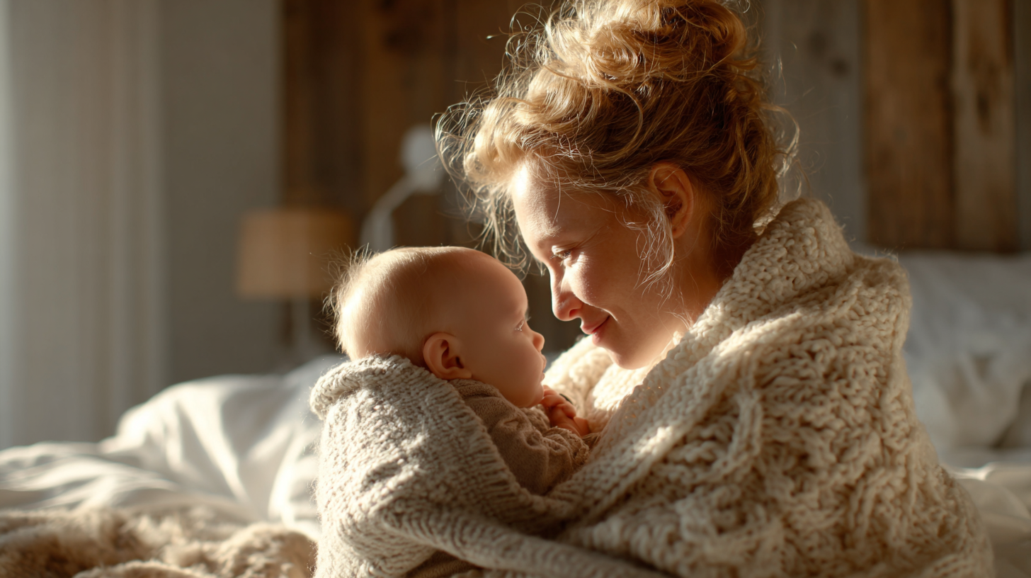 Parent making eye contact with baby during feeding time without phone distractions