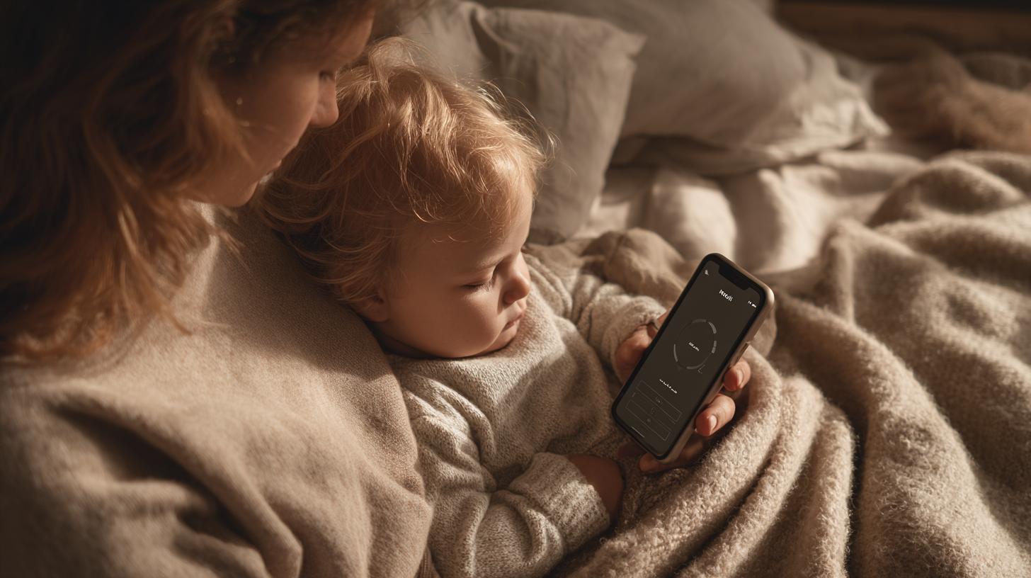 Parent using smart feeding technology with baby