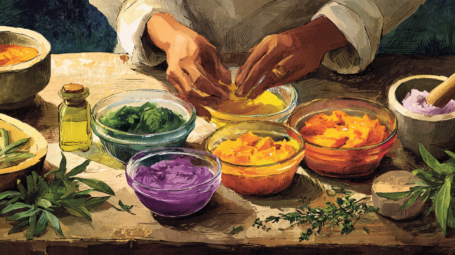Mother preparing diverse colorful baby foods showing variety of vegetables and fruits for flavor exposure