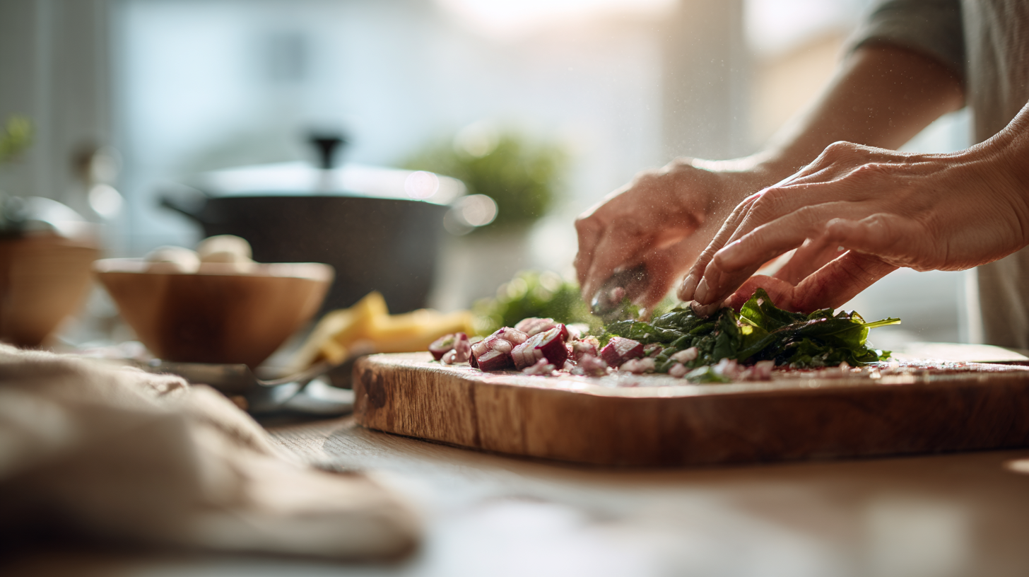 Parent preparing natural iron-rich baby food in a kitchen with fresh ingredients and traditional Caribbean cooking tools