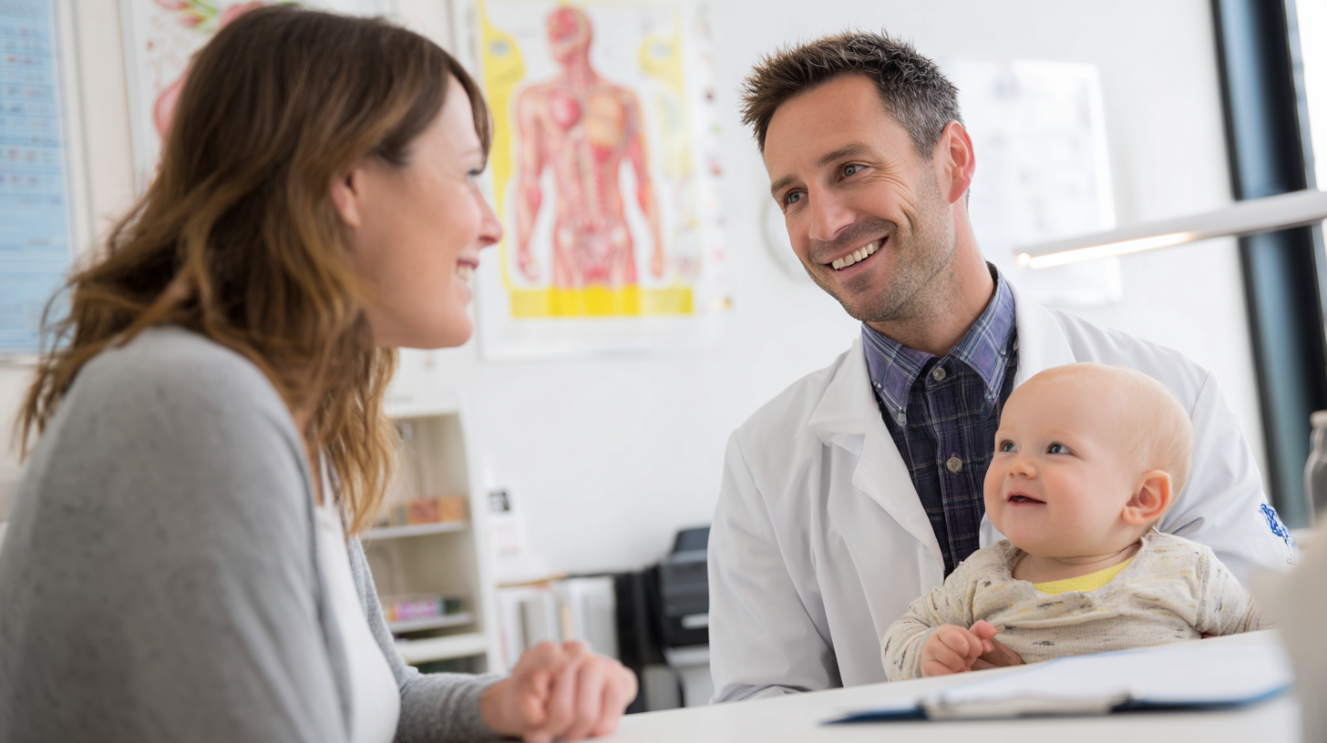 Doctor conducting food allergy testing on infant with parent present