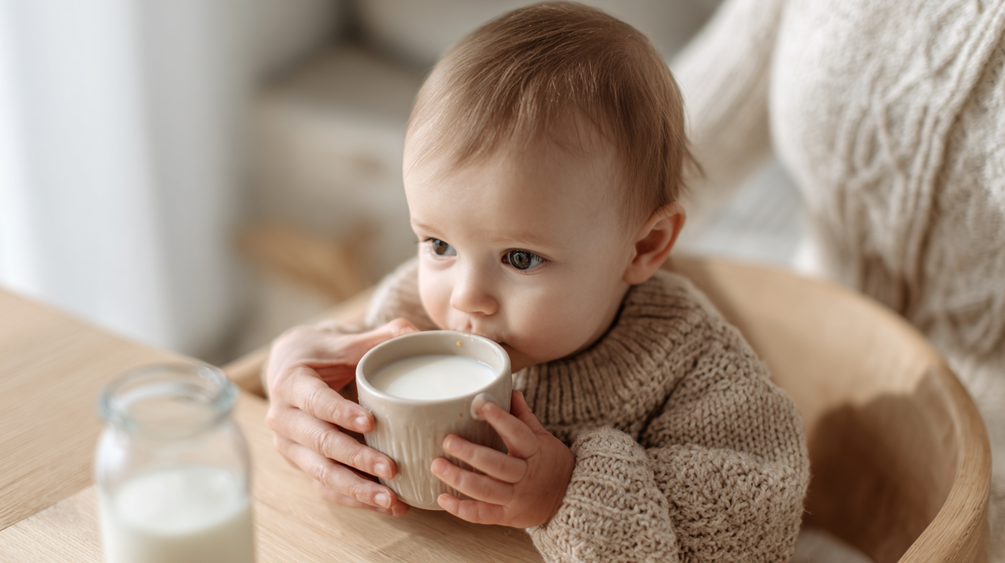 Baby drinking from cup with parent guidance showing proper hydration introduction