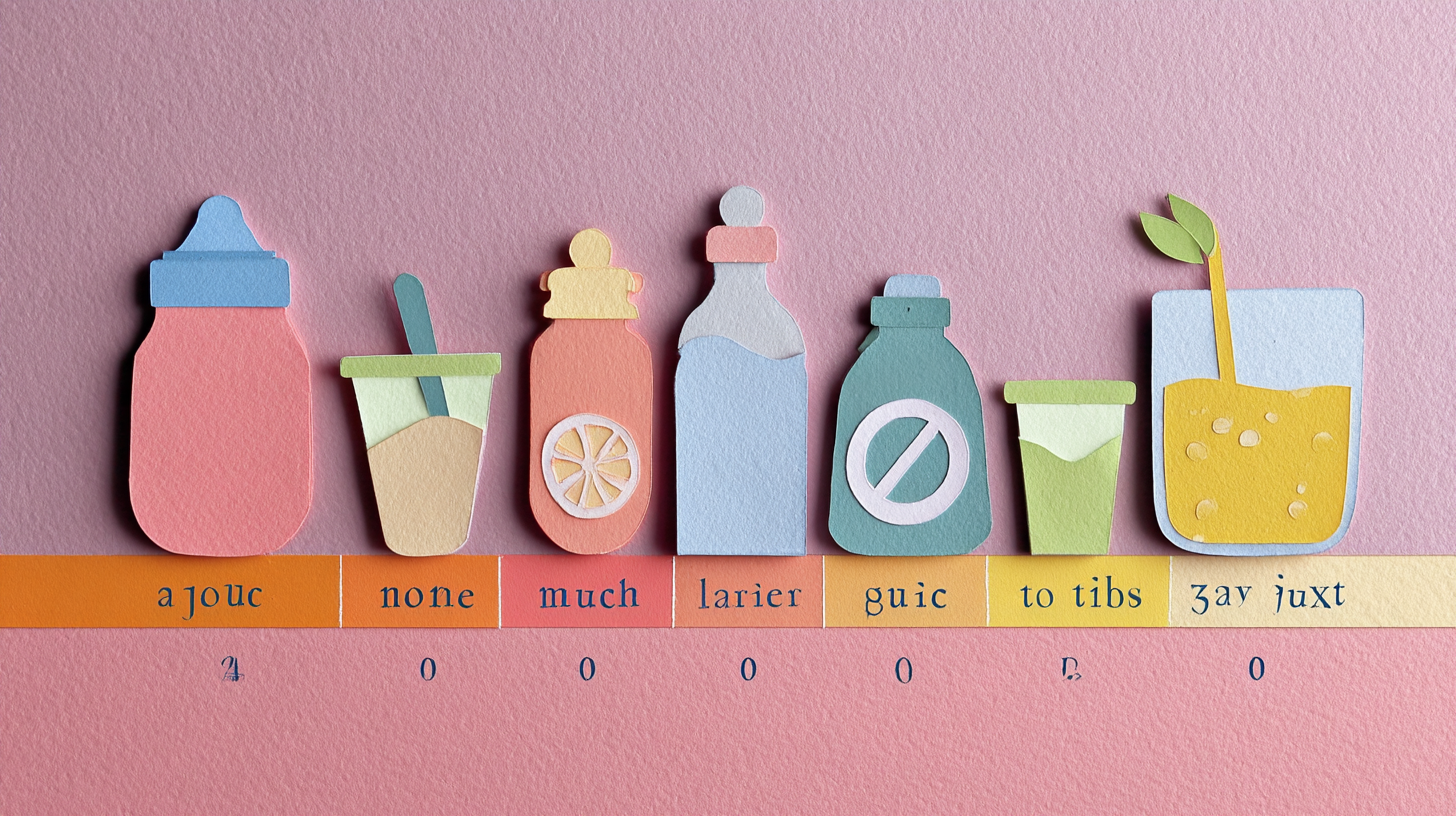 Variety of appropriate baby beverages including water and milk showing age-appropriate options