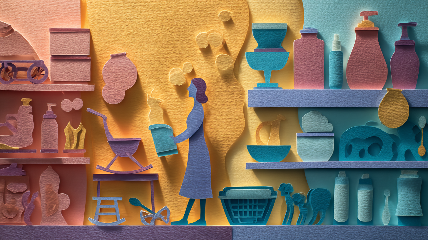 Parent confidently choosing feeding items while ignoring marketing displays