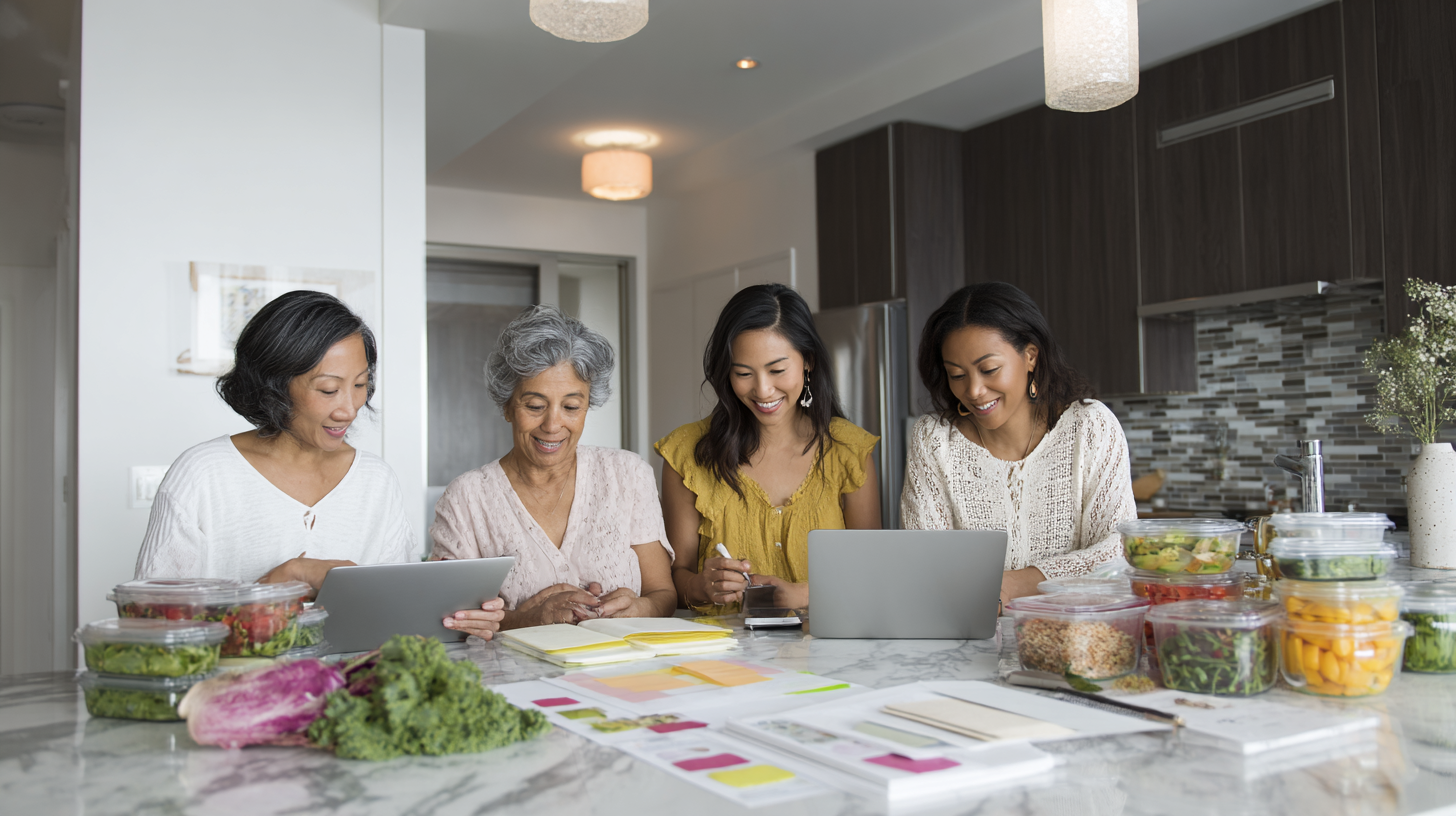 Multiple caregivers coordinating feeding schedules and meal plans together