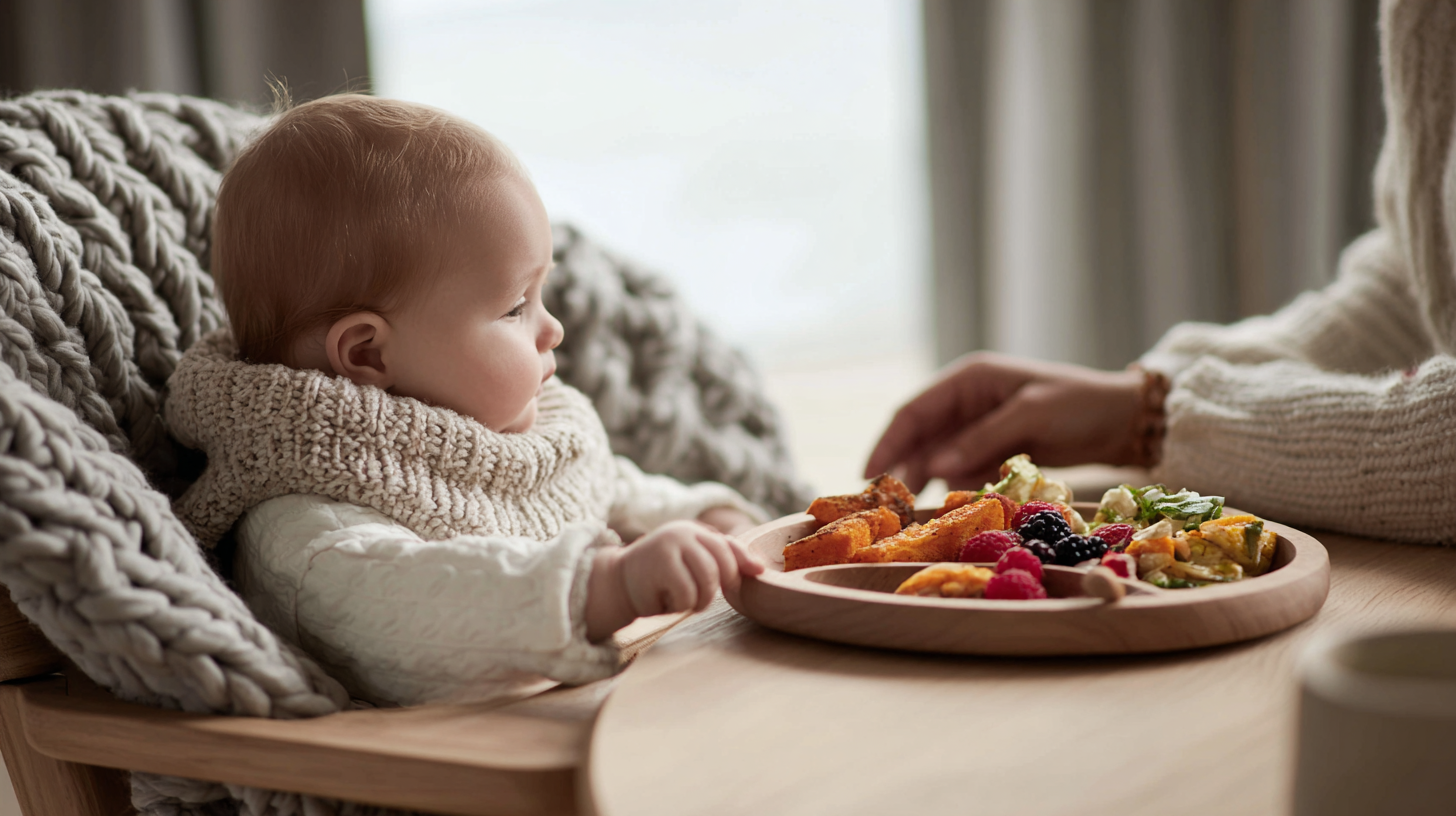 Parent responding to baby's feeding cues during mealtime, practicing responsive feeding with patience and attentiveness