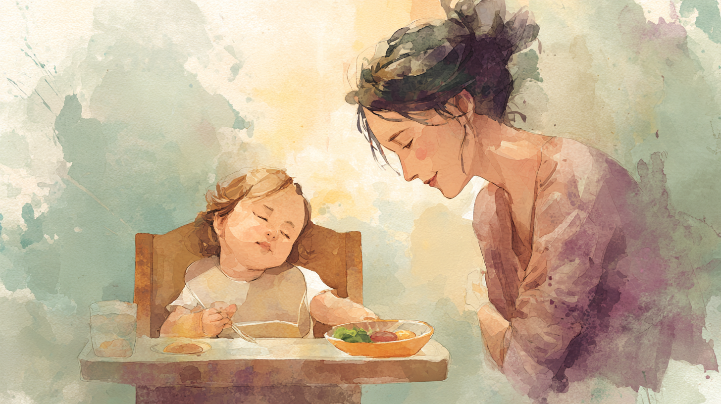 Parent recognizing baby hunger cues during responsive feeding with proper portions