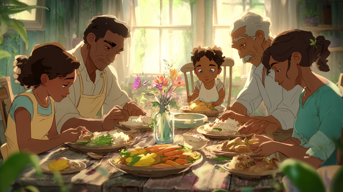 Family sharing meal with baby showing cultural approach to food introduction and repeated exposure