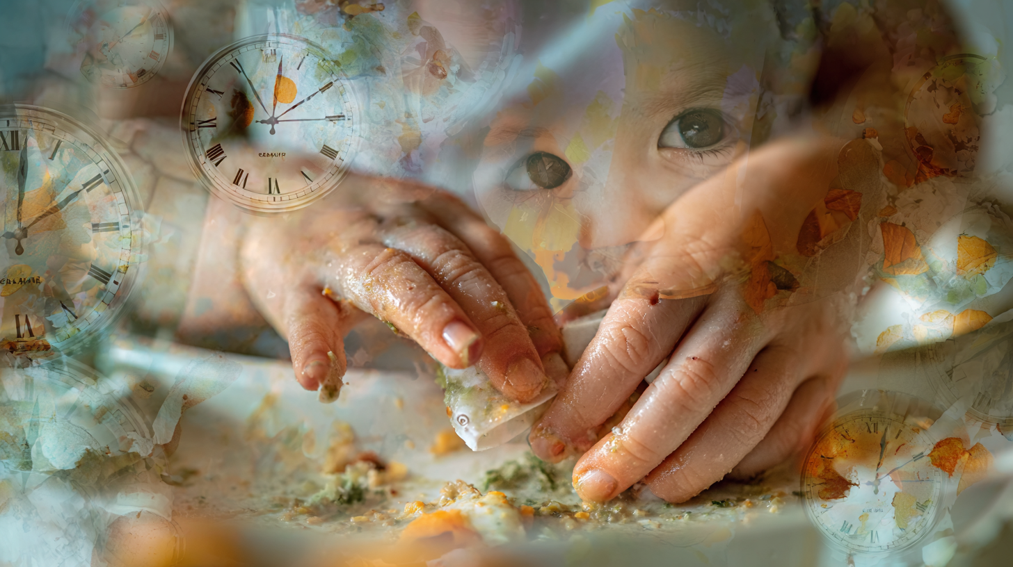 Parent cleaning up extensive food mess after baby-led weaning feeding session